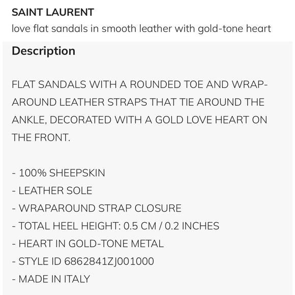 Saint Laurent Love Gold Heart EU 37 US 7 Gladiator Sandals Black Leather NIB - Picture 9 of 9